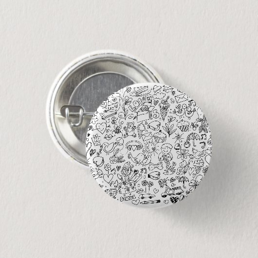 Schattige Doodle Zwart & Wit Ronde Button 3,2 Cm (Voorkant /achterkant)