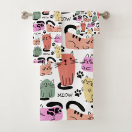 Schattige Doodlekatten En Pootafdrukken Bad Handdoek