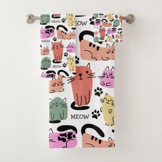 Schattige Doodlekatten En Pootafdrukken Bad Handdoek (Insitu)