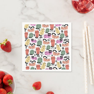 Schattige Doodlekatten En Pootafdrukken Servet