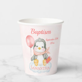 Schattige Doop Waterverf Baby Pinguïn Roze Papieren Bekers