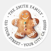Schattige Dopey Gingerbread Man retouradres Ronde Sticker (Voorkant)