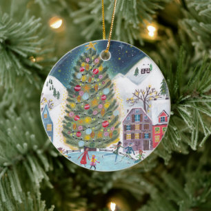 Schattige Dorp Eerste Kerstmis als grootouders Fot Keramisch Ornament