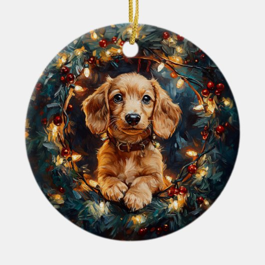 Schattige Doxie Dog Kerstboom Lights Keramisch Ornament (Voorkant)