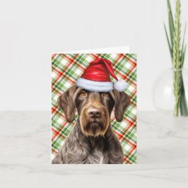 Schattige draadharige pointer Kerstman hond Rood G Feestdagen Kaart