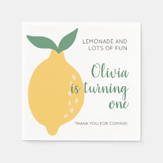 Schattige Draaien Een Gele Citroen 1e Verjaardag Servet (Voorkant)