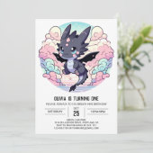 Schattige draak 1e verjaardag kaart (Staand voorkant)