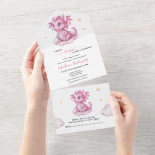 Schattige Draak Baby Shower All In One Uitnodiging