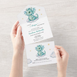 Schattige Draak Baby Shower All In One Uitnodiging