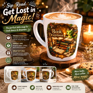Schattige Draak Boek Liefhebber Latte Mok   Fantas