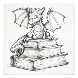 Schattige Draak en Boeken Foto Afdruk