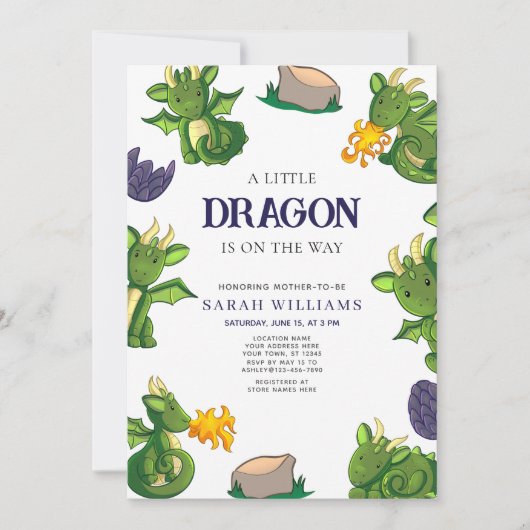 Schattige Draak Komt Aan Geslacht Neutrale Douche Kaart (Voorkant)