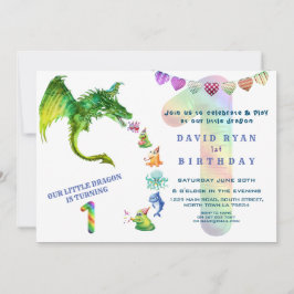 Schattige Draak Monsters Baby Foto 1e Verjaardag Kaart