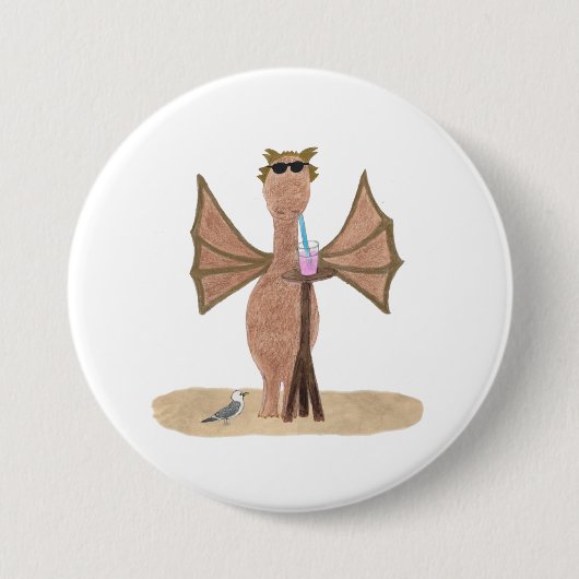 Schattige Draak op het Strand Ronde Button 7,6 Cm (Voorkant)