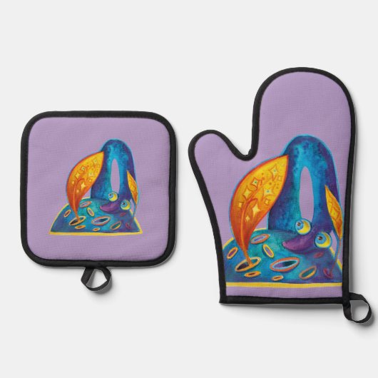 schattige draak ovenwant & pannenlap set (Voorkant)