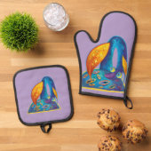 schattige draak ovenwant & pannenlap set (Top down)