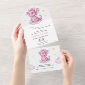 Schattige Dragon Baby shower All In One Uitnodiging (Afscheurbaar)