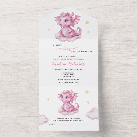 Schattige Dragon Baby shower All In One Uitnodiging (Binnen)