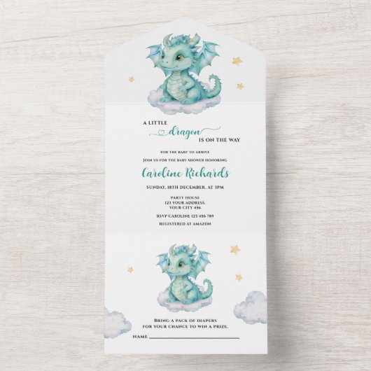 Schattige Dragon Baby shower All In One Uitnodiging (Binnen)