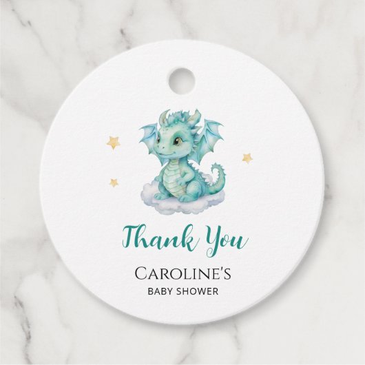 Schattige Dragon Baby shower Bedankjes Labels (Voorkant)