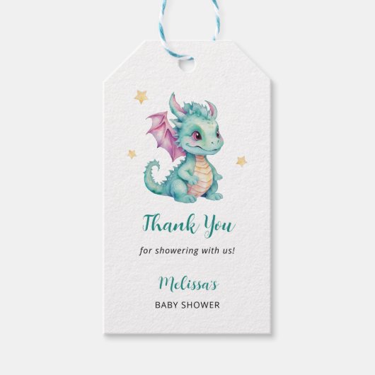 Schattige Dragon Baby shower Cadeaulabel (Voorkant)