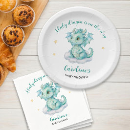 Schattige Dragon Baby shower Papieren Bordje