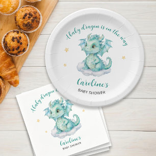 Schattige Dragon Baby shower Papieren Bordje