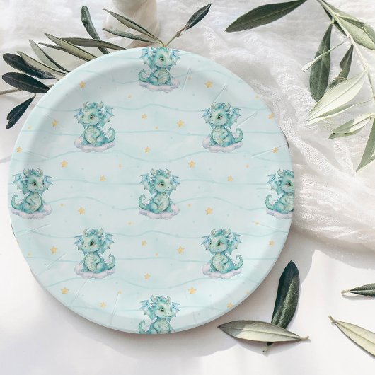 Schattige Dragon Baby shower Papieren Bordje