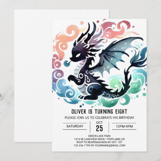 Schattige Dragon Birthday Digital Kaart (Voorkant / Achterkant)