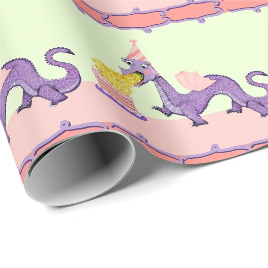 Schattige Dragon Birthday Gift Wrapping Paper Cadeaupapier (Rol Hoek)