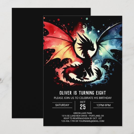 Schattige Dragon Birthday Printable Kaart (Voorkant / Achterkant)