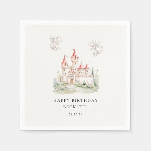 Schattige Dragon Castle verjaardagsfeestje Servet (Voorkant)