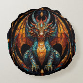 Schattige Dragon Glas in lood Mozaïek Ontwerp Rond Kussen (Achterkant)