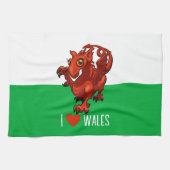 Schattige Dragon I Love Wales Welsh Dragon Cartoon Theedoek (Horizontaal)