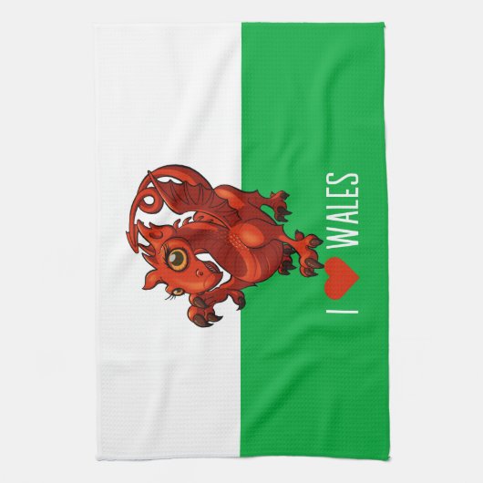 Schattige Dragon I Love Wales Welsh Dragon Cartoon Theedoek (Verticaal)
