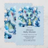 Schattige Dragon met Blue Balloons Boy Baby shower Kaart (Voorkant / Achterkant)