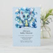 Schattige Dragon met Blue Balloons Boy Baby shower Kaart (Staand voorkant)