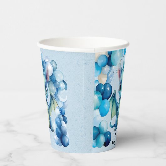 Schattige Dragon met Blue Balloons Boy Baby shower Papieren Bekers (Rechts)