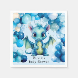 Schattige Dragon met Blue Balloons Boy Baby shower Servet