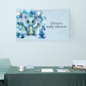 Schattige Dragon met Blue Balloons Boy Baby shower Spandoek (Beurs)