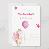 Schattige Dragon Pink Meisje Eerste Verjaardag Kaart (Voorkant)