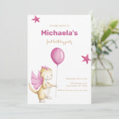 Schattige Dragon Pink Meisje Eerste Verjaardag Kaart (Staand voorkant)