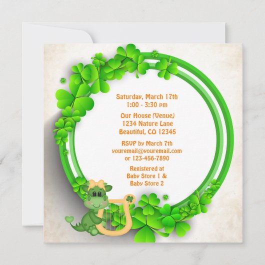 Schattige Dragon St Patrick's Day Girls Baby showe Kaart (Achterkant)