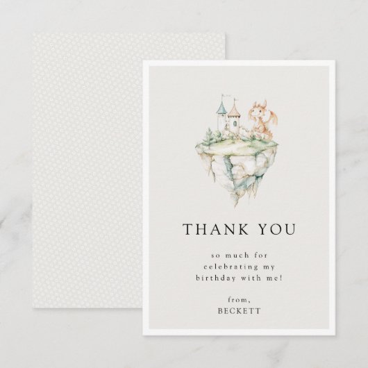 Schattige Dragon Theme Verjaardagsfeest Bedankkaart (Voorkant / Achterkant)