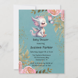 Schattige Dragon & Vlinder Meisje Baby shower Kaart