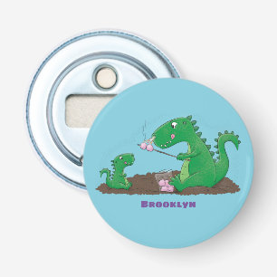 Schattige draken die marshmallows roosteren cartoo button flesopener