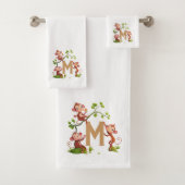 Schattige Drie Apen en Gouden Monogram op Wit Bad Handdoek (Insitu)