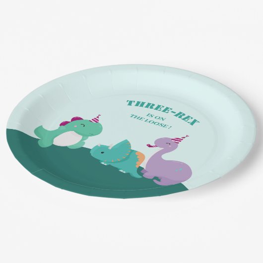 Schattige Drie Dinosaurus Verjaardag Papieren Bordje (Gekanteld)