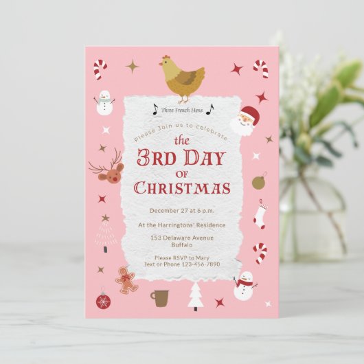 Schattige drie Franse kippen 3e dag van het kerstf Kaart (Staand voorkant)