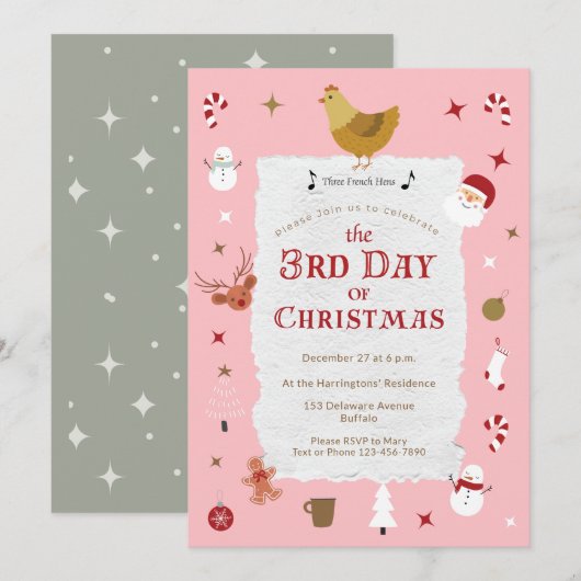 Schattige drie Franse kippen 3e dag van het kerstf Kaart (Voorkant / Achterkant)